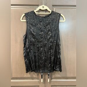 Grade & Gather Satin Sleeveless Crinkle Top in Black, Size S